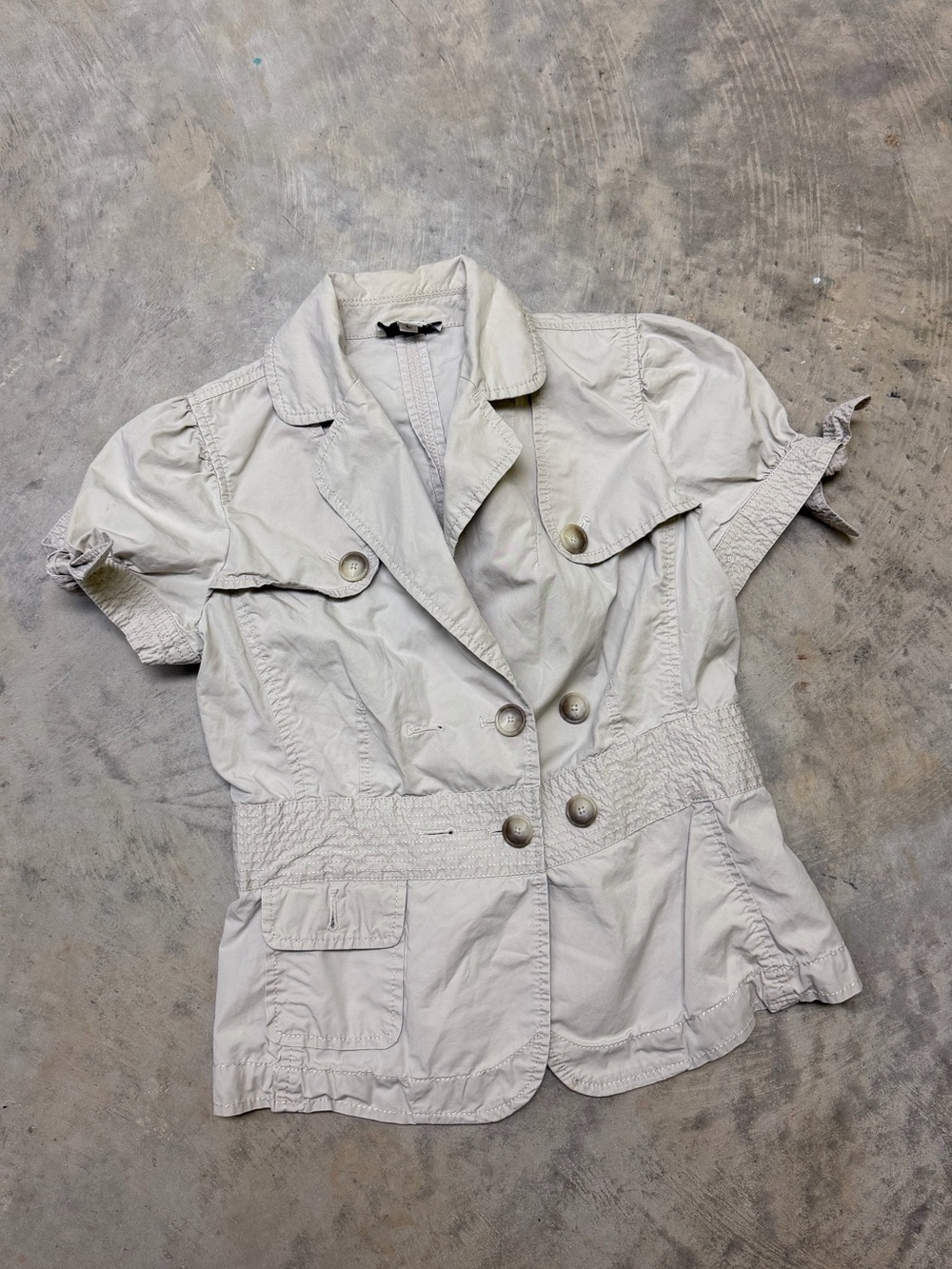 LOFT Cream Short Sleeve Button-Front Utility Blazer
